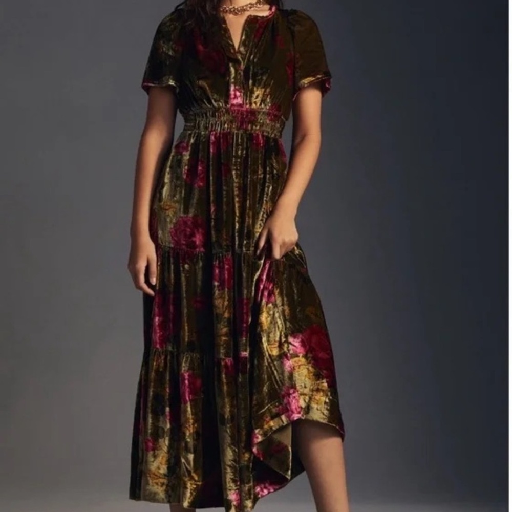 Anthropologie somerset velvet floral Maxi small petite